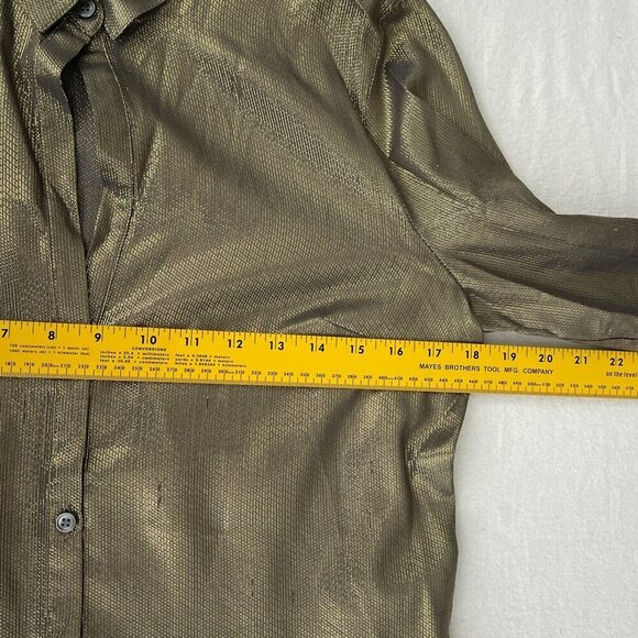 Elizabeth and James Metallic Gold Button-Down Shirt Cotton Silk Blend* Womens M - Picture 7 of 10